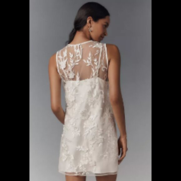 Brand New Flat White Sheer Embroidered Mini Dress by Anthropologie - Picture 2 of 3